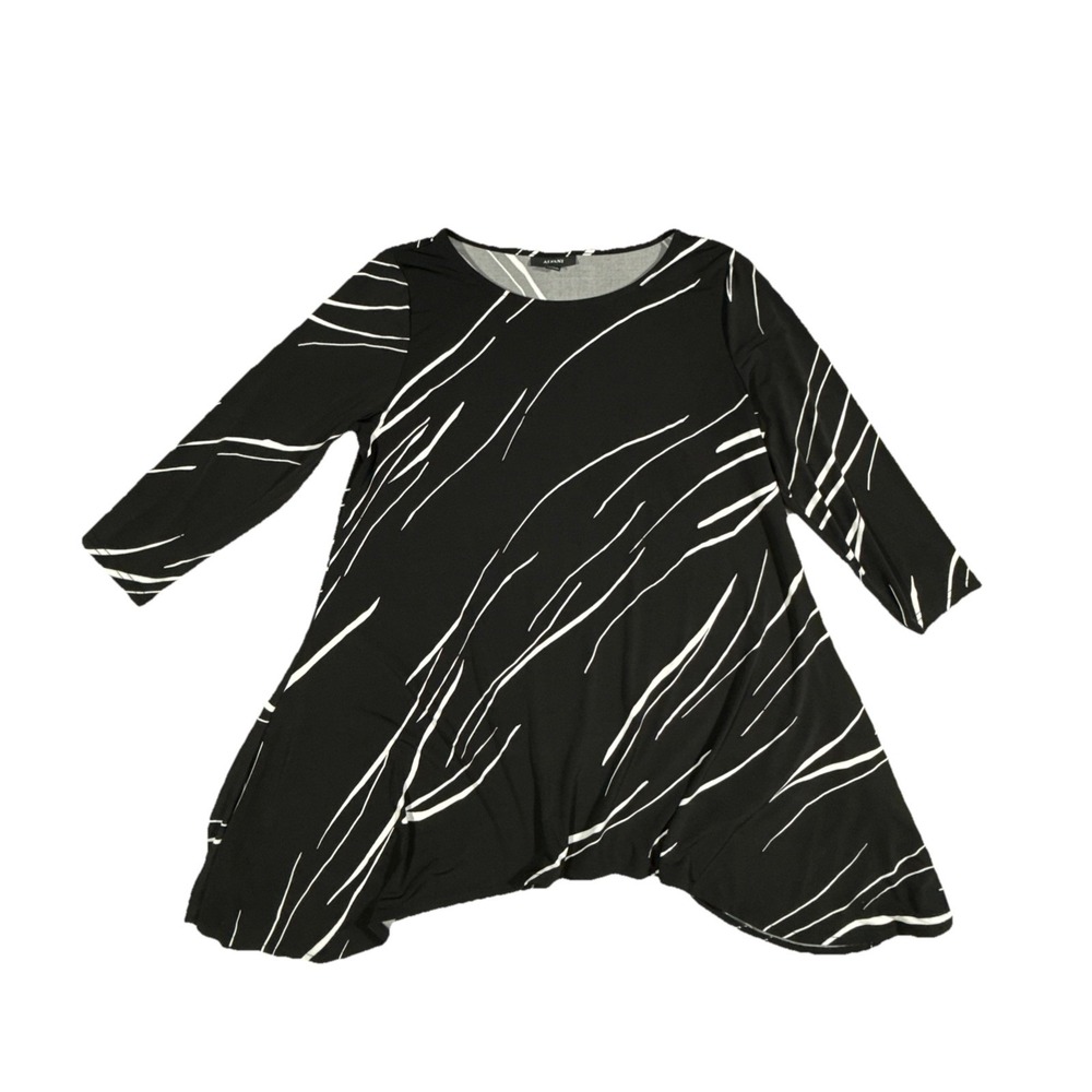 Alfani Women's Printed V-Neck T-Shirt Black Linear Breeze SZ M